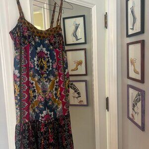 Anthropologie Boho Velvet Midi Dress | Mixed Print Patchwork Slip